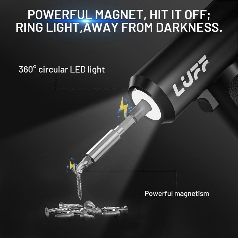 LUFF Electric Screwdriver Set, 4V Cordless Rechargeable Screwdriver with 4.5 N.m Torque, 1500 mAh Battery USB-C, LED Light, 12 Bits for Furniture/Electrical Repairs - Image 5